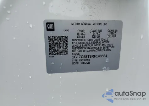 2024 Chevrolet Malibu Ls из США, поврежденный, VIN 1G1ZC5ST8RF148564